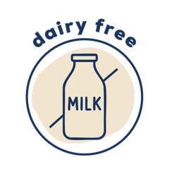Dairy free icon with a milk bottle and straw on a beige background