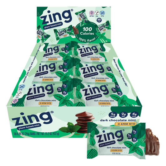 18 bar box of zing bar dark chocolate mint minis